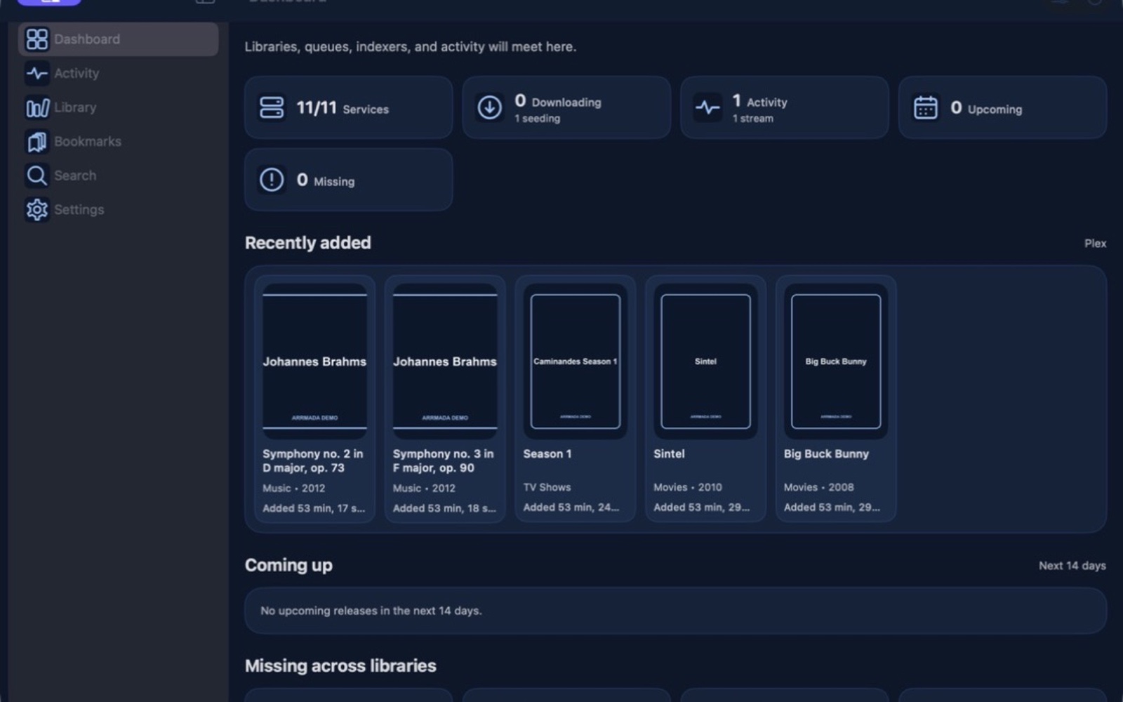 Arrmada dashboard on Mac